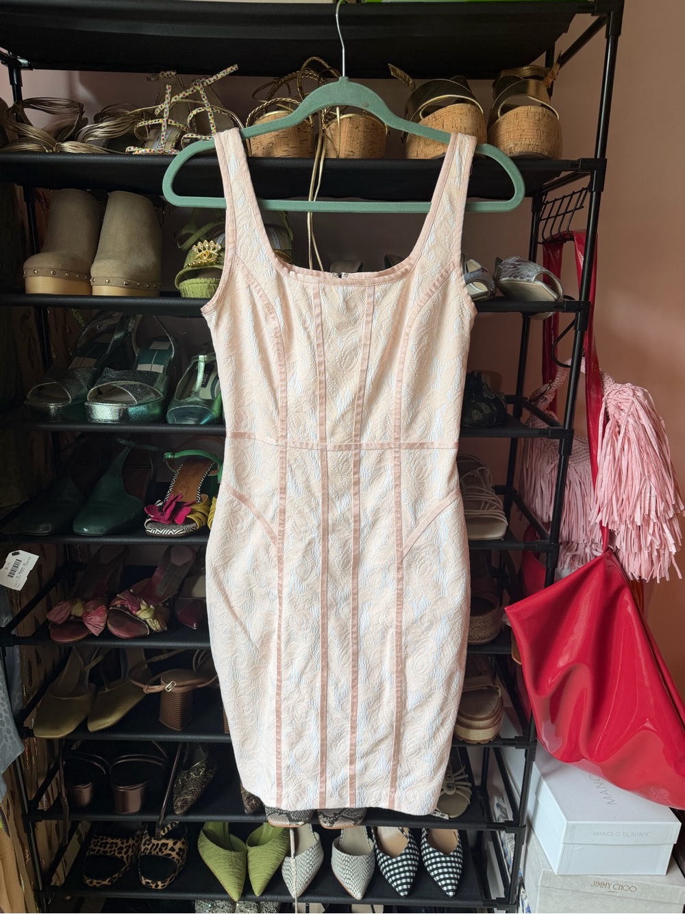 Cache Pale Pink Textured Sleeveless Sheath Dress